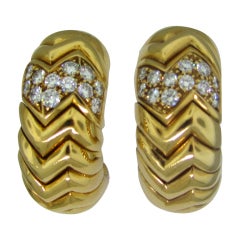 BULGARI Spiga Gold Diamond Hoop Earrings