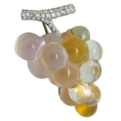 VHERNIER Gold Amber Diamond Grape Brooch Pin