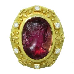 ELIZABETH GAGE Gold Diamond Carved Tourmaline Ring