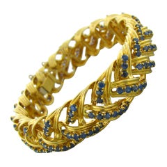 TIFFANY & CO. Woven Pattern Sapphire Gold Bracelet