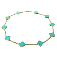 Van Cleef & Arpels VCA Vintage Alhambra Gold Turquoise Necklace