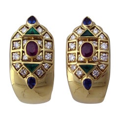 CARTIER Gold Ruby Emerald Sapphire Diamond Earrings