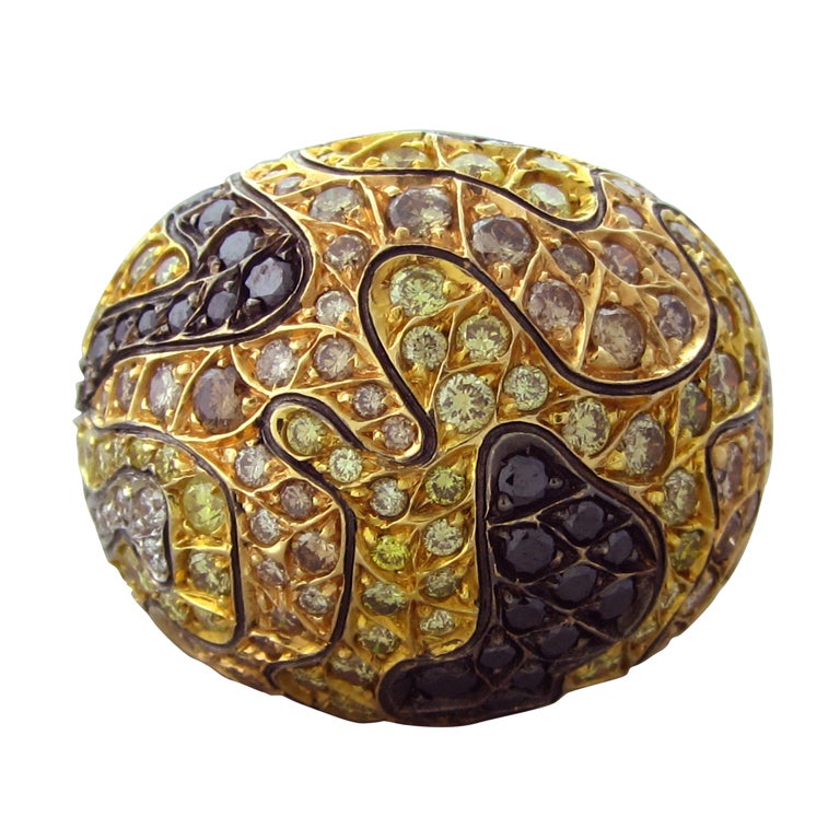 ROBERTO COIN Gold Multi Color Diamond Camouflage Ring