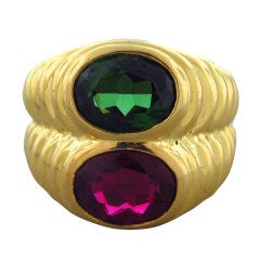 BULGARI Green Tourmaline Garnet Gold Ring