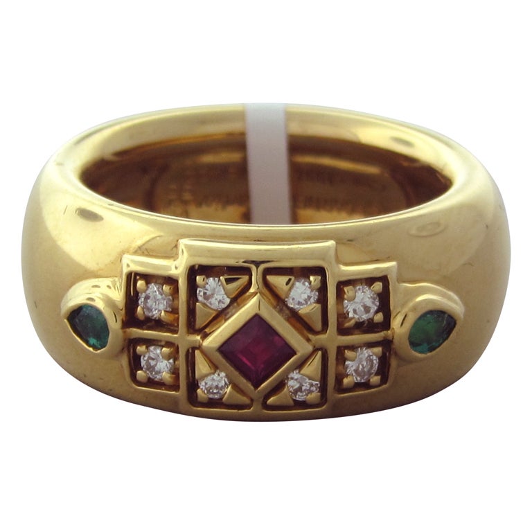 CARTIER Gold Ruby Emerald Diamond Ring