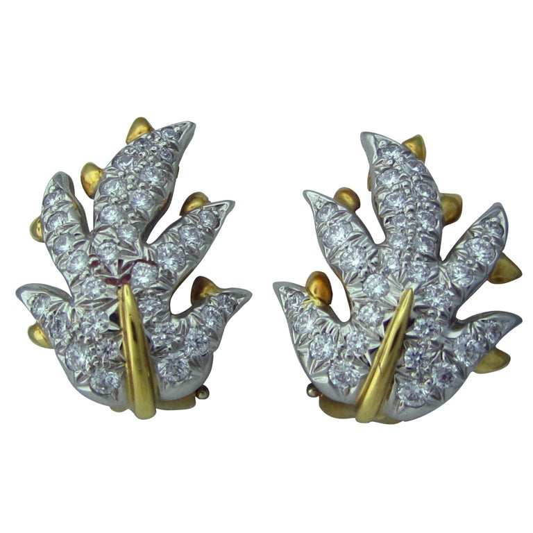 TIFFANY & CO SCHLUMBERGER Gold Platinum Diamond Earrings