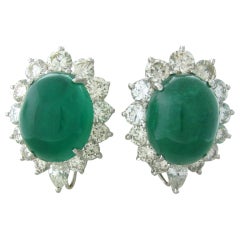 Impressive 25ct Emerald Cabochon Diamond Earrings