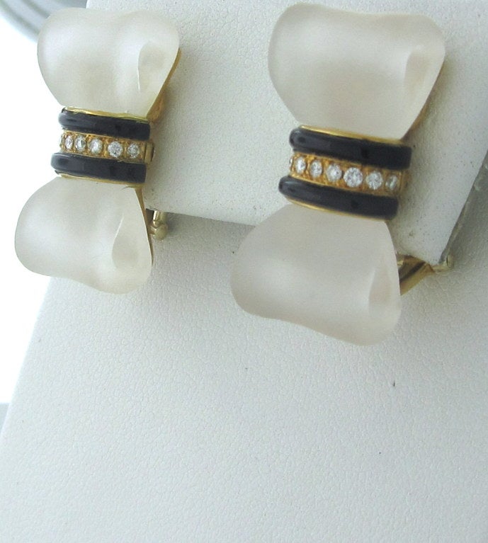 18K Yellow Gold Gemstones/Diamonds: Diamonds - Approx. 0.16ctw Frosted Crystal Onyx Measurements:Earrings 26mm X 12.7mm (Inch=25mm) Marked/tested: Nardi,750 Clarity:VS Color:F-G Weight:16.9g