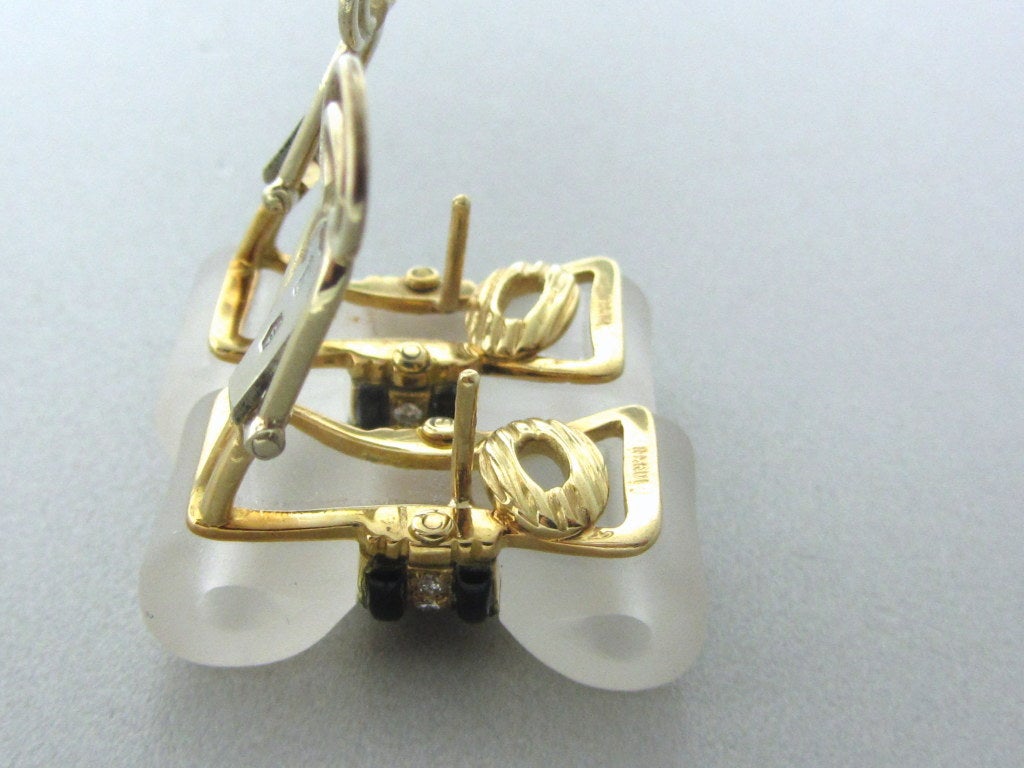 Women's NARDI Gold Diamond Onyx Frosted Crystal Bow Earrings