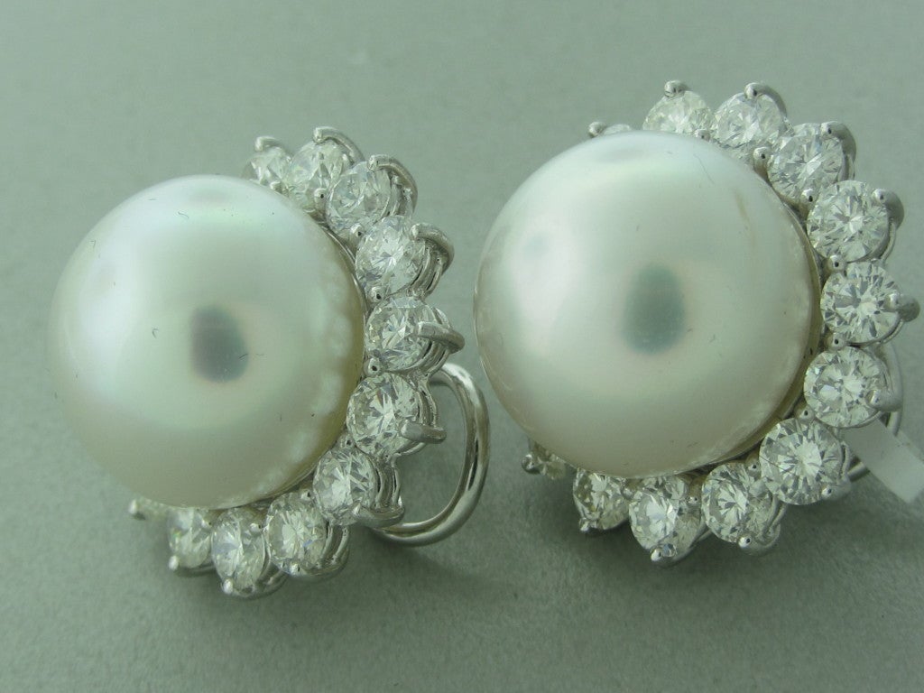 18K White Gold Gemstones/Diamonds: Diamonds - Approx. 6.00ctw South Sea Pearl - 16mm In Diameter Measurements:Earrings Are 23mm In Diameter (Inch=25mm) Marked/tested:Assil NY, 750. Clarity:VS Color: H Weight:23.1g