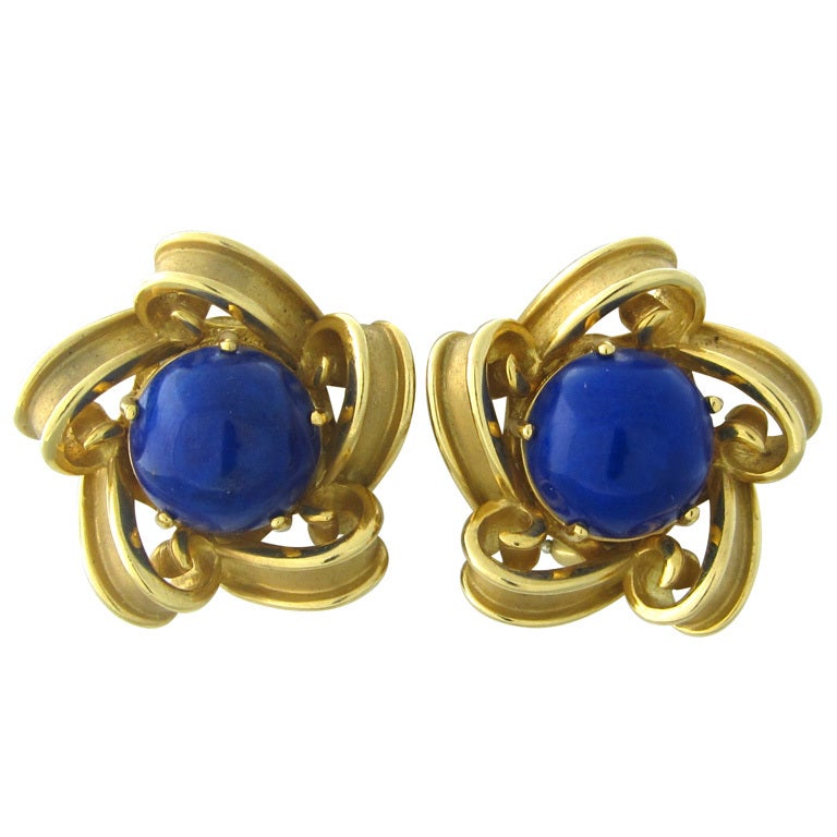 Tiffany & Co Gold Lapis Lazuli Earrings