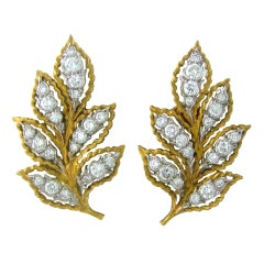 Mario Buccellati Gold Diamond Leaf Earrings