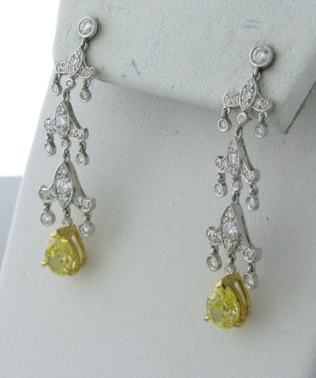 Tiffany and Co Platinum Fancy Intense Yellow Diamond Earrings at