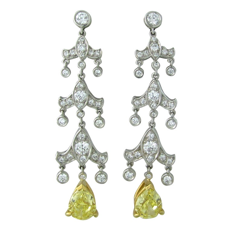 Tiffany and Co Platinum Fancy Intense Yellow Diamond Earrings at