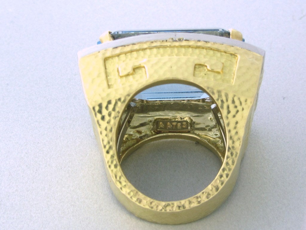 Women's David Webb Gold Platinum Diamond Aquamarine Ring