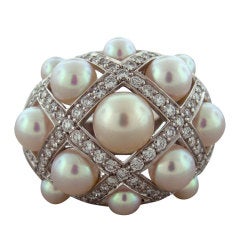 CHANEL Matelasse Pearl Diamond Gold Ring