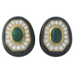 David Webb Platinum Gold Diamond Emerald Enamel Earrings 2