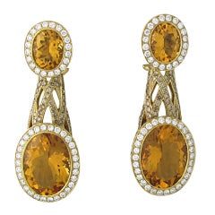 Asprey Gold Citrine Fancy Diamond Drop Earrings