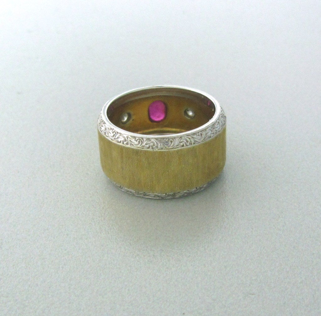 Buccellati Gold Ruby Diamond Wide Band Ring