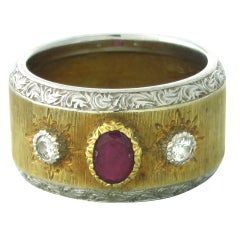 Buccellati Gold Ruby Diamond Wide Band Ring