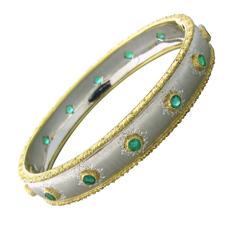 Buccellati Gold Emerald Bangle Bracelet at 1stDibs