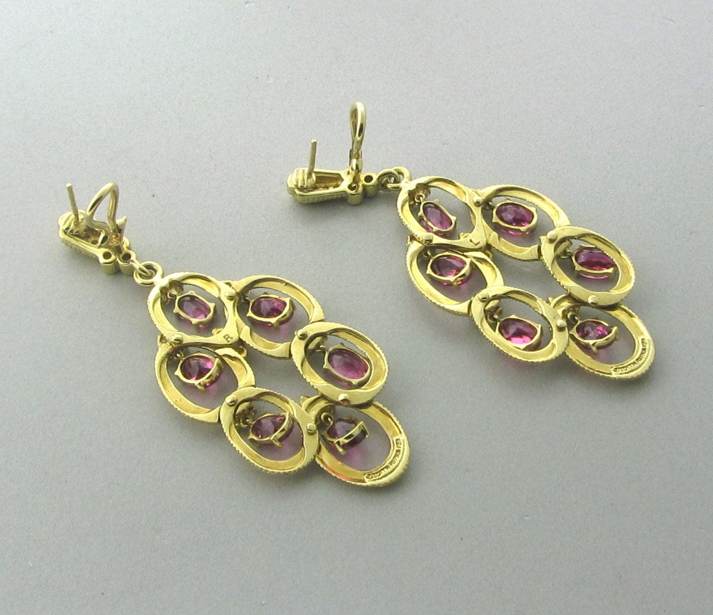 Metal:18K Yellow Gold Gemstones/Diamonds:Diamonds - Approx. 2.50ctw Pink Tourmalines Measurements:Earrings Are 66mm Long And 26mm Wide At The Widest Point (Inch=25mm) Marked/tested:Judith Ripka,18K. Clarity:VS Color:G Weight:24.3g