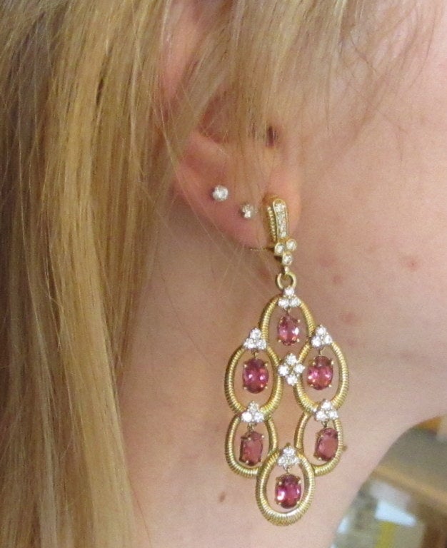 Women's Judith Ripka Gold Diamond Pink Tourmaline Drop Earrings