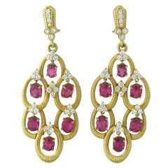 Judith Ripka Gold Diamond Pink Tourmaline Drop Earrings