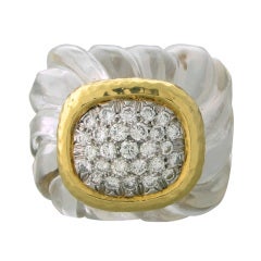 David Webb Gold Diamond Carved Crystal Cocktail Ring