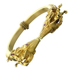 Ilias Lalaounis Gold Ruby Emerald Antelope Bangle Bracelet