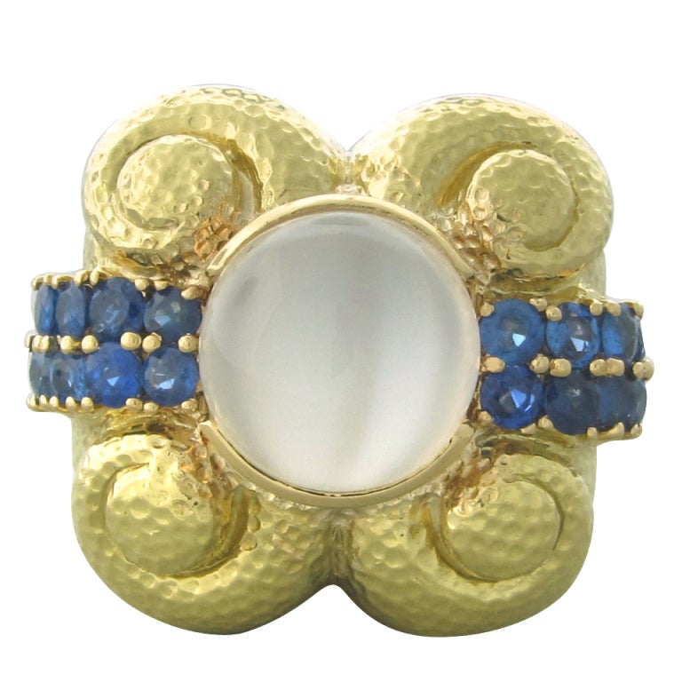 David Webb Gold Moonstone Sapphire Cocktail Ring