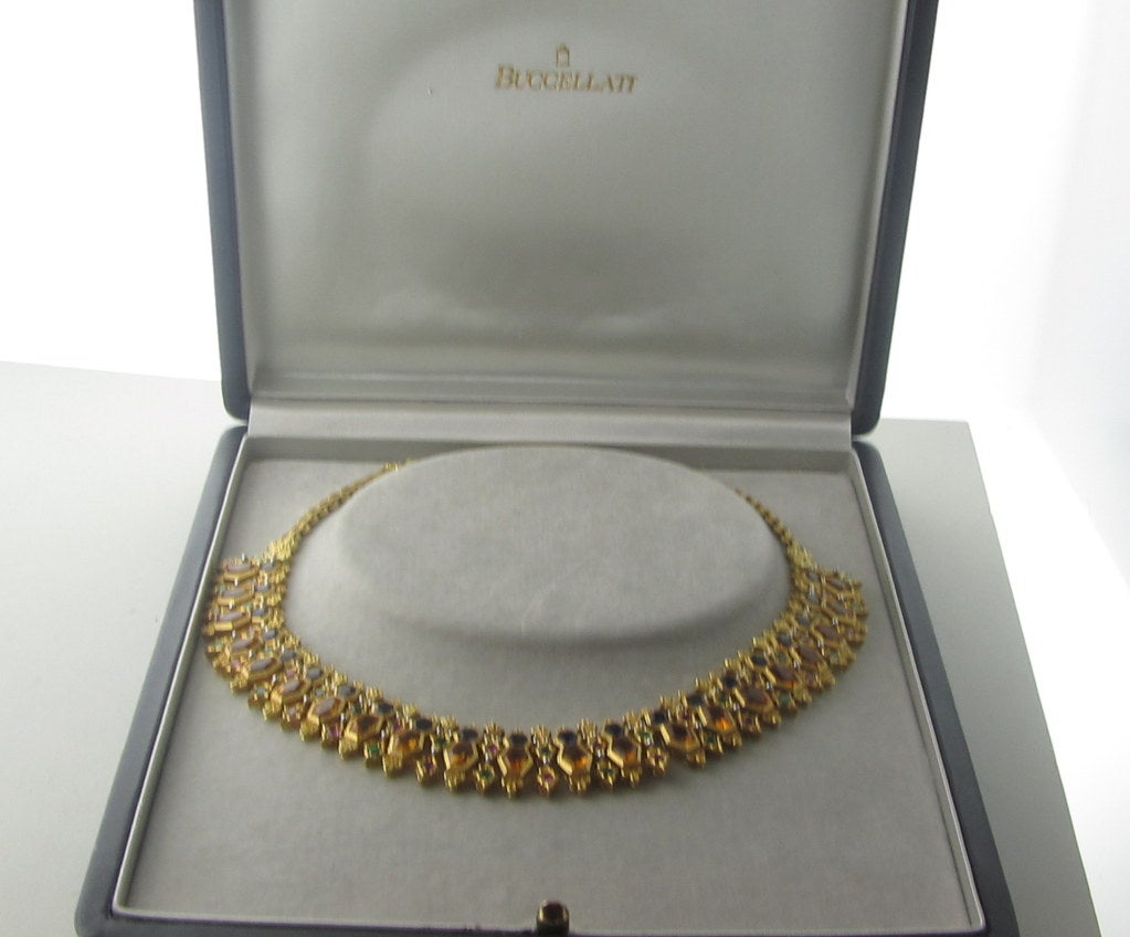 Buccellati Gold Citrine Emerald Iolite Ruby Necklace In Excellent Condition In Lambertville, NJ