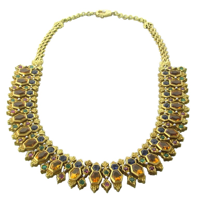 Buccellati Gold Citrine Emerald Iolite Ruby Necklace