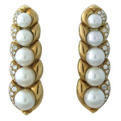 Bulgari Gold Diamond Pearl Earrings