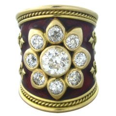 Elizabeth Gage Gold Enamel Diamond Ring