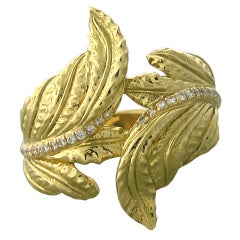 Verdura Gold Diamond Leaf Motif Ring