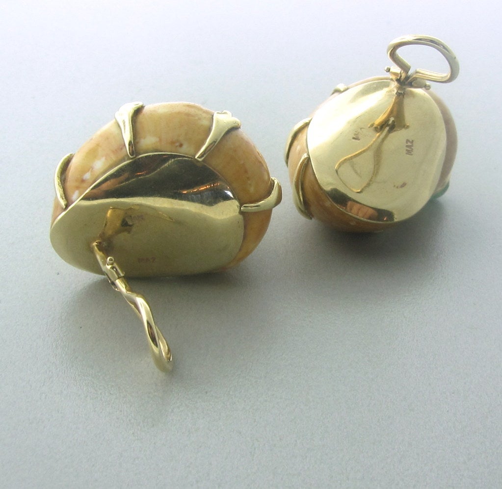 Maz Gold Green Tourmalines Shell Earrings