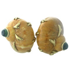 Maz Gold Green Tourmalines Shell Earrings