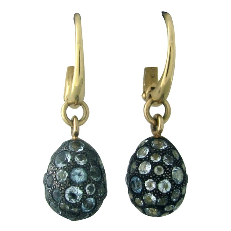 Pomellato Tabou Gold Burnished Silver Blue Topaz Earrings