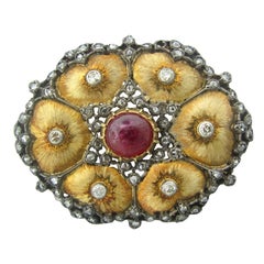 Buccellati Gold Diamond Ruby Brooch Pin