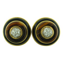 TIFFANY & CO Gold Tiger Eye Onyx Diamond Earrings
