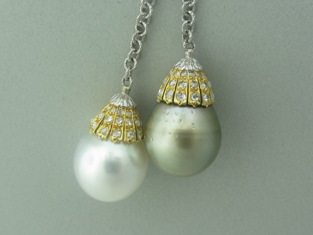 Women's Buccellati Gold Diamond South Sea Pearl Lariat Necklace