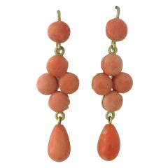 Victorian Gold Coral Drop Earrings
