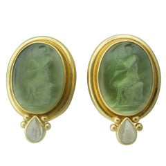 Elizabeth Locke Gold Venetian Glass Intaglio Moonstone Earrings