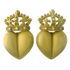 Kieselstein Cord Gold Diamond Heart Crown Earrings