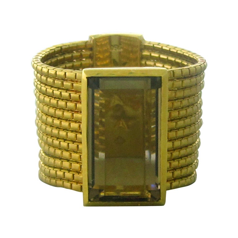 H. Stern Gold Smokey Topaz  Wide Band Ring