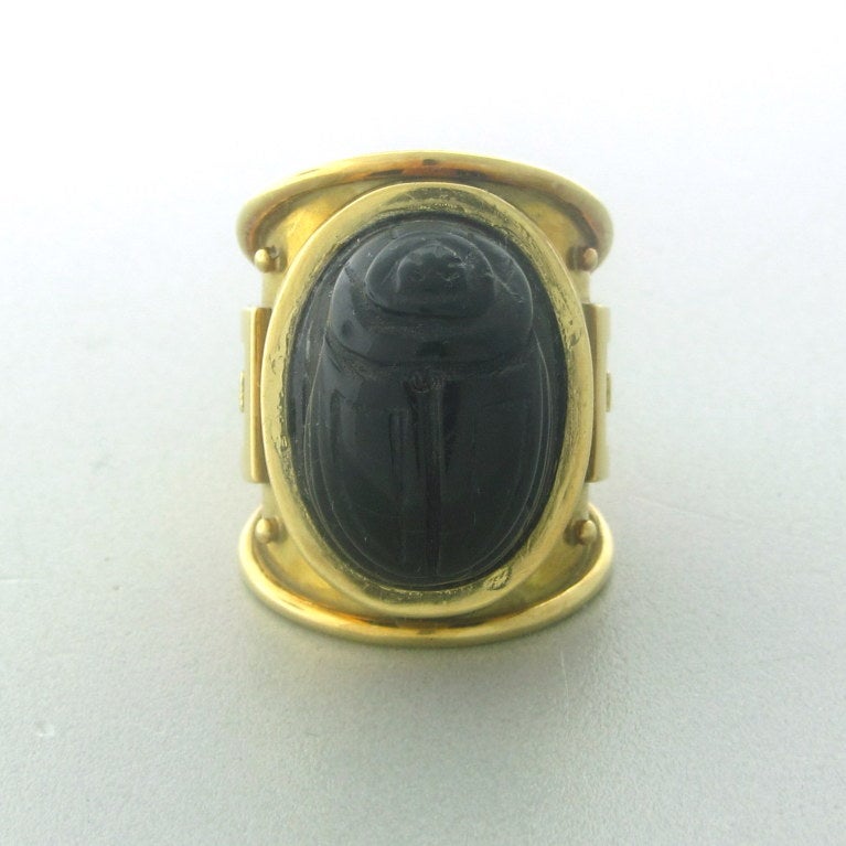 Women's Elizabeth Gage Gold Black Jade Scarab Enamel Ring