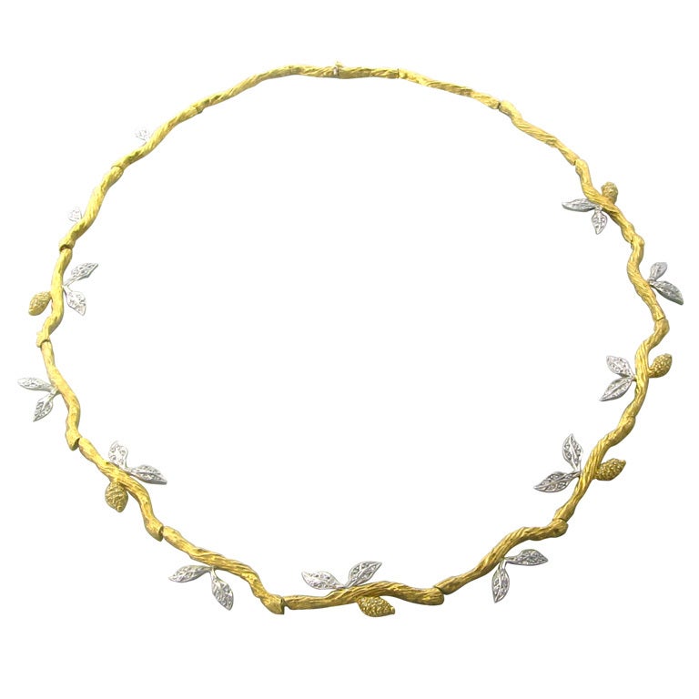 Cathy Waterman Lemon Branch Gold Platinum Diamond Necklace