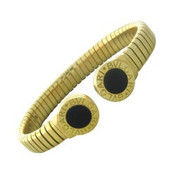 Bulgari Tubogas Gold Onyx Cuff Bracelet