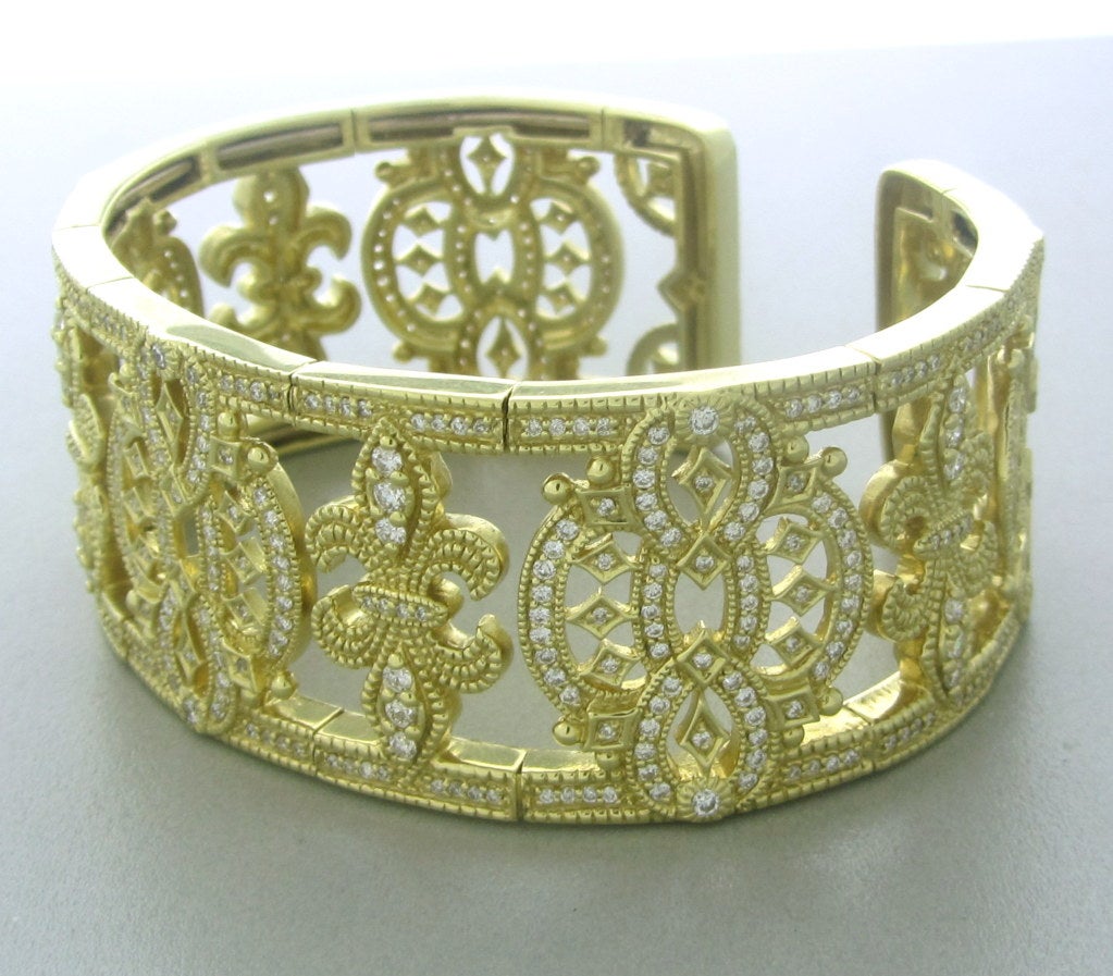 Judith Ripka Castle Collection Gold Diamond Cuff Bracelet